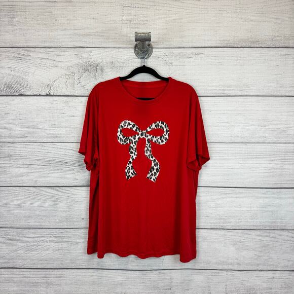 Shein Curve Women's Red Cheetah Bow Graphic Short Sleeve T-Shirt Size 5XL - Picture 1 of 5